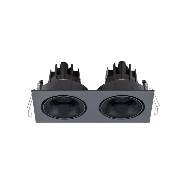 2X 11W CRI97 Cevon Twin Square Tilt/Rotate 3000K Warm White. Cutout 165x80mm - BLACK&HIGH GLOSS BLACK - The Lighting Shop