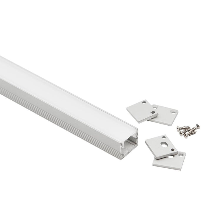 Silver Mini Standard Premium Surface Mount / Recessed with Opal Frosted diffuser 2.5m kit with end caps and mounting clips - The Lighting Shop