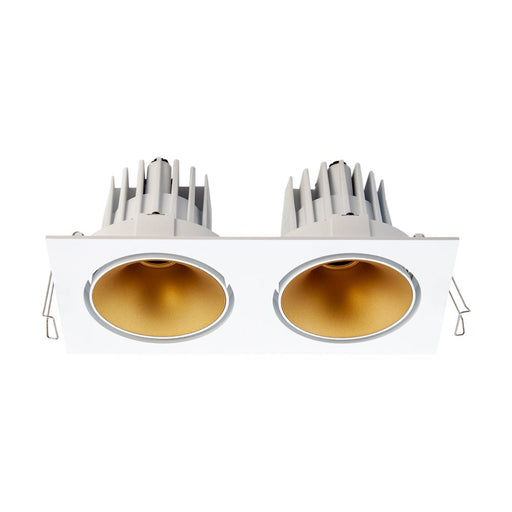 2x14W CRI97 Cevon Square Tilt/Rotate 3000K Warm White, Cutout 205x100mm - WHITE/GOLD - The Lighting Shop