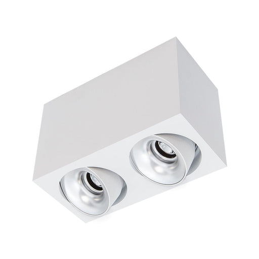 2x10W CEVON Dark Art Tilt/Rotate Twin 3000K Warm White Downlight - WHITE&SILVER - The Lighting Shop