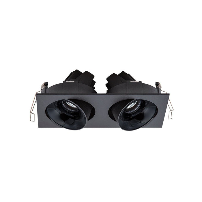 2X 11W CRI97 Cevon Twin Square Tilt/Rotate 3000K Warm White. Cutout 165x80mm - BLACK&HIGH GLOSS BLACK - The Lighting Shop